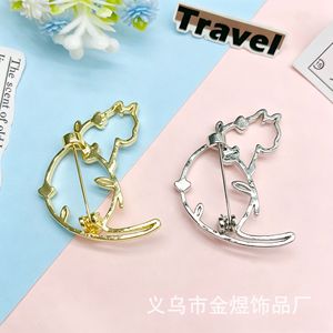 Cute Kitten Brooch Pearl Inlay Zinc Alloy Animal Shape Unisex Fashion Gift Jewelry - Product Image 2