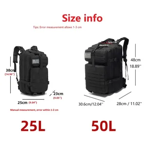 Sac à dos tactique de randonnée, de pêche et de chasse en nylon 1000D imperméable, système Molle, pour activités de plein air, sport, camping, randonnée, 25L/50L - Product Image 4