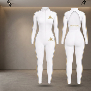 Mono de yoga blanco de manga larga para mujer, de cintura alta, control de abdomen, transpirable, ajustado, lencería moldeadora básica, ropa de gimnasio - Product Image 3
