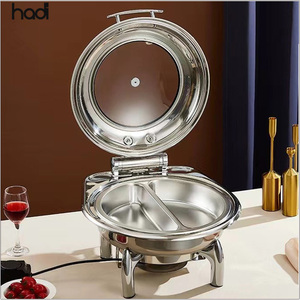 Restaurant Buffet Supplies High Quality Chafing Dish Round Electric <strong>Fuel</strong> 6 qt Hydraulic <strong>Chaffing</strong> Dish with Divider Pan - Product Image 1