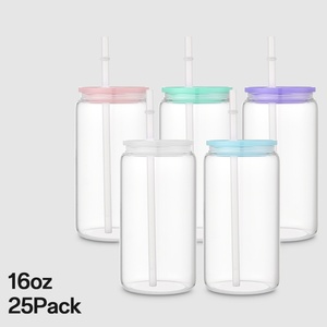 Bicchieri in Vetro Borosilicato Riutilizzabili da 16 OZ per Adulti, Trasparenti Satinati, con Coperchi in Acrilico, per Birra e Regali Fai-da-Te - Product Image 1