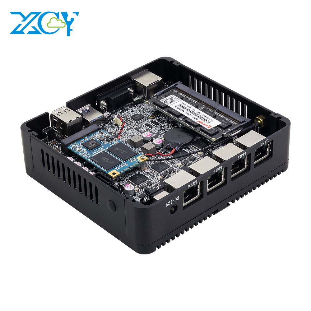 XCY pfsense mini pc безвентиляторный J1900 четырехъядерный сетевой брандмауэр сетевое устройство 4 Lan VPN сервер