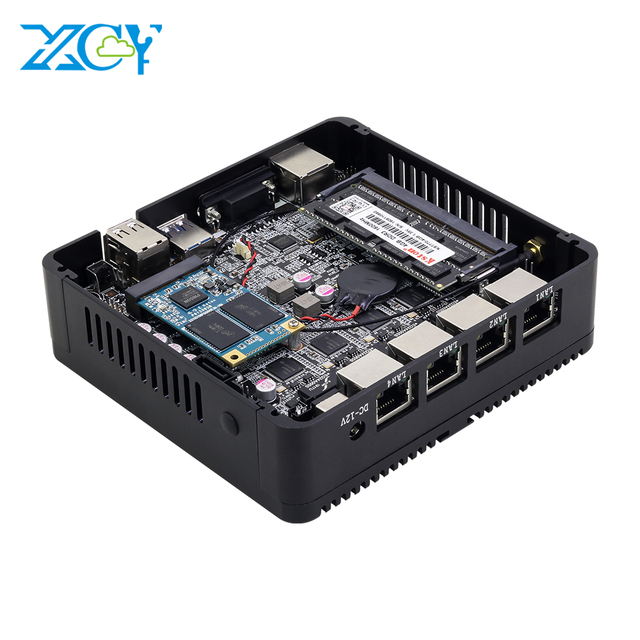 XCY Pfsense Mini Pc Fanless J1900 Quad Core Firewall Network Appliance 4 Lan VPN Server Soft Router Computer