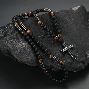 <span class=keywords><strong>Collier</strong></span> <span class=keywords><strong>croix</strong></span> œil <span class=keywords><strong>de</strong></span> tigre pour homme, <span class=keywords><strong>collier</strong></span> en obsidienne, pendentif <span class=keywords><strong>croix</strong></span> en hématite, colliers chapelet - Product Image 3