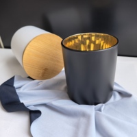 Stoples Lilin Hitam Putih Matte Elegan 10oz dengan Interior Berlapis Emas, Silinder 10oz untuk Pembuatan Lilin
