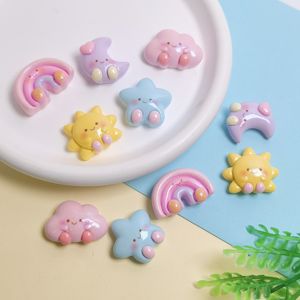 100 pièces de mini cabochons en résine à dos plat, motifs mignons de dessins animés (nuages arc-en-ciel, <span class=keywords><strong>lune</strong></span>), pour élastiques à cheveux, coques de téléphone, vêtements, bricolage et embellissements de scrapbooking - Product Image 2