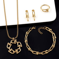 Collar de Cadena de Eslabones Gruesos en Forma de U de Acero Inoxidable Bicolor Personalizado, Conjuntos de Joyería de Moda para Mujer