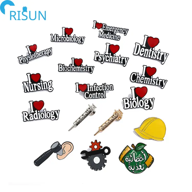 Grosir alfabet Inggris gaya Enamel Pin Logo kustom surat saya cinta biologi lencana KEDOKTERAN GIGI proyek Enamel Lapel Pin