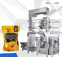 Machine d'emballage verticale pour sachets à soufflet refermables, scellage thermique, pour emballage de chanvre, avec imprimante d'étiquettes