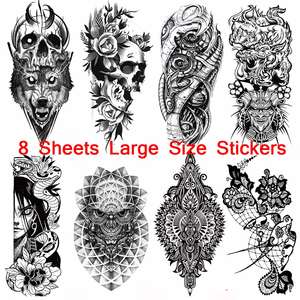 48 hojas <span class=keywords><strong>de</strong></span> pegatinas <span class=keywords><strong>de</strong></span> tatuajes temporales impermeables calavera <span class=keywords><strong>Lobo</strong></span> estrellas flores tatuajes pegatina para hombres, mujeres, niños, adultos - Product Image 2