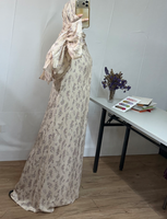 Abaya de prière modeste R-873 Dubaï, élégante, respirante, en mousseline, longueur cheville, manches longues, coupe ample, motif floral, Ramadan Aïd