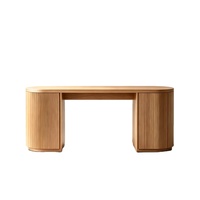 Bureau d'étude et de travail contemporain au design moderne et épuré, table ovale en bois brun avec rangement pour ordinateur et jeux