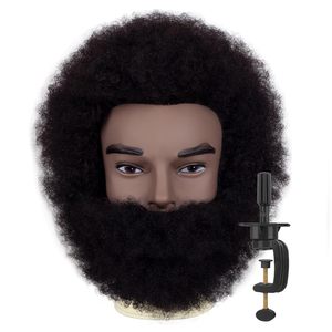 Tête <span class=keywords><strong>de</strong></span> mannequin <span class=keywords><strong>africain</strong></span> <span class=keywords><strong>de</strong></span> 6 pouces avec barbe, cheveux humains 100% bouclés afro pour la formation des barbiers et la pratique du tressage <span class=keywords><strong>de</strong></span> coiffures - Product Image 1