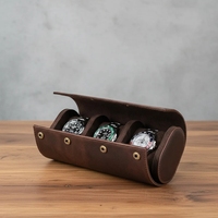 Étui de voyage de luxe en cuir Crazy Horse à 3 emplacements pour montres, avec logo personnalisé, pour rangement et présentation