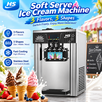 Machine à glace molle automatique commerciale à 3 saveurs, de table, avec corps en acier inoxydable
