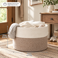 Panier en corde de coton bicolore, grand bac de rangement tissé avec poignées pour le linge, les vêtements, les jouets, les couvertures, la décoration de la maison