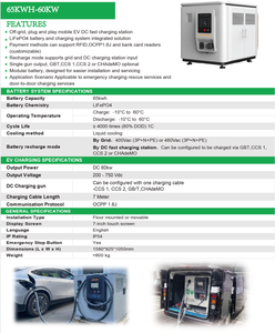 65Kwh 141kWh Sistema de bateria LifePO Battery 60KW 120kW DC Carregador rápido GBT CCS2 Armazenamento Estação de carregamento solar para carregador EV - Product Image 5