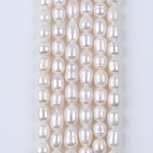 Perles d'eau douce blanches naturelles de Zhuji, 7-8 mm, forme de mètre, trou droit, perles pour bijoux DIY, collier, accessoires, perles de riz - Product Image 1