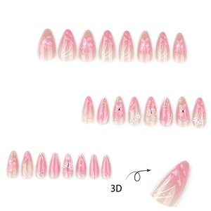 24 <span class=keywords><strong>Uñas</strong></span> Acrílicas en Color <span class=keywords><strong>Rosa</strong></span> <span class=keywords><strong>Almendra</strong></span> con Diseño de Flores 3D, Hechas a Máquina y Semi-Manuales, <span class=keywords><strong>Uñas</strong></span> Postizas de ABS para Presionar, Venta al por Mayor - Product Image 2
