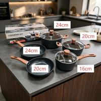 Ensemble de casseroles en acier inoxydable, 8 pièces, noir et blanc, ensembles de casseroles de haute qualité, couvercle en verre, poignée en bois pour la cuisine à domicile