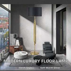 Lámpara de Pie Moderna de Hierro con Pantalla Redonda de Tela Negra, Luz LED Cálida Suave, Base E26/E27, Altura Ajustable, para Uso en Hoteles - Product Image 5