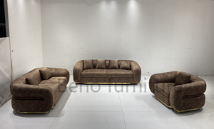 Ensemble de canapés de luxe confortables avec base en métal, lisses et ronds, canapé moderne de luxe pour salon, personnalisable - Product Image 3