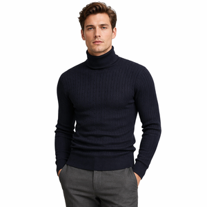 Maglione a Collo Alto Oversize da <span class=keywords><strong>Uomo</strong></span> FNJIA, Pullover a Maniche Lunghe per l'Inverno, Maglioni Personalizzabili - Product Image 2