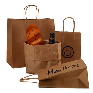 Sacs en papier kraft personnalisés avec logo imprimé, poignées torsadées, sacs en papier pour le shopping, emballages à emporter - Product Image 1