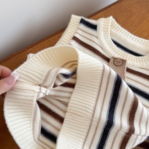Gilet pull tricoté style coréen pour garçons, nouvelle collection printemps-automne 2025, veste <span class=keywords><strong>sans</strong></span> <span class=keywords><strong>manches</strong></span> à rayures, pull à col. - Product Image 6
