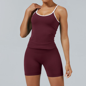 Phụ Nữ Của Thời Trang Thiết Kế Mới Tập Thể Dục Chạy Hai Tone Liền Mạch Tank <span class=keywords><strong>Top</strong></span> Và Quần Short Set Với Bốn Cách Căng - Product Image 2