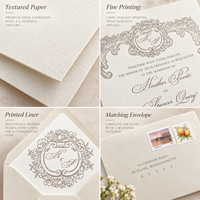 Suite d'invitations de mariage personnalisées avec monogramme en relief, papier texturé, carte RSVP, doublure d'enveloppe, motif floral, vente en gros, faible MOQ