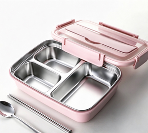 Boîte à lunch compartimentée en acier inoxydable avec fourchette, cuillère et baguettes, boîte bento étanche pour adultes, enfants, bureau et école - Product Image 4