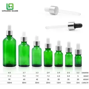 ガラススポイト5ml ~ 100mlグリーンエッセンシャルオイルガラスピペットボトルキャップスクリュー蓋付き