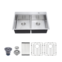 Évier de cuisine double en acier inoxydable 304, finition brossée, anti-rayures, avec grille de rinçage inférieure pour cuisine moderne