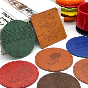 Wholesale Luxury Custom Logo Printing Coffee <b>Cup</b> <b>Mat</b> Round Coasters Blank PU Leather Coaster for Drinks - Product Image 1