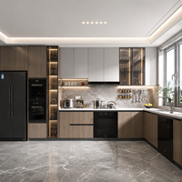 Meuble de cuisine en bois massif en L, moderne, directement de l'usine, avec affichage LED, casier à vin intégré, rangement pour verrerie, écologique