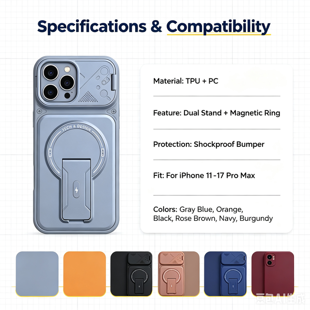 Armor Dual Kickstand TPU+PC Shockproof Luxury Mobile Phone Cases for for IP17 Pro Max Slide Lens Matte Neutral Shades