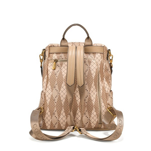 DB Women's Casual <b>Backpack</b> with Geometric Diamond Pattern Khaki Colour Simple Versatile Multi-Functional Design - Product Image 2