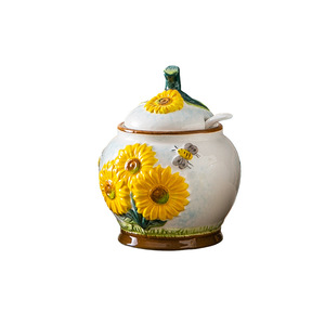 Juego de Platos y Tazones de Cerámica con Diseño de <span class=keywords><strong>Girasol</strong></span>, Pintados a Mano, Estilo Retro de Lujo Ligero para Sala de Estar - Product Image 5