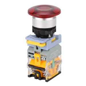 Interrupteur à bouton-poussoir champignon momentané à rappel automatique de 22 mm avec lumière LED pour équipement mécanique, étanche IP65 - Product Image 1