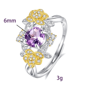 Vintage 6mm Round cut Blue Topaz Two Tone Flower <b>Rings</b> Adjustable Natural <b>Stone</b> 925 <b>Silver</b> Gold Plated Jewelry for Women - Product Image 6