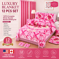 Lot de 12 couvertures Raschel avec rideaux assortis, ensemble de literie épais et chaud pour lit King Size