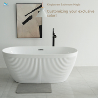 Baignoire en acrylique Kinglauren à cannelures de 150cm, forme ovale, blanc brillant, meilleure vente, style Kazakhstan avec drain pour salle de bain