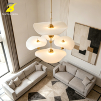 Lustre décoratif minimaliste en forme de feuille de lotus, luminaire suspendu créatif à 3 têtes avec télécommande LED pour la décoration intérieure d'hôtel