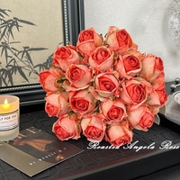 Retro Angola Rote Künstliche Rosen mit Verbrannten Kanten Blumenstrauß Hochzeits-Heimdekoration Tischarrangement Handgehaltene Blumen DIY