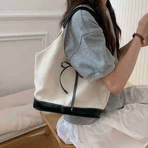 Bolso de lona para mujer, color blanco roto, azul marino, con empalmes, suave, para el día a día, para ir al trabajo, verano 2024 - Product Image 3