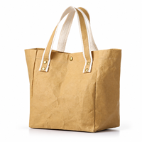 Sac fourre-tout en papier kraft lavable avec poignées en coton et fermeture à pression pour le shopping, le déjeuner et le transport quotidien