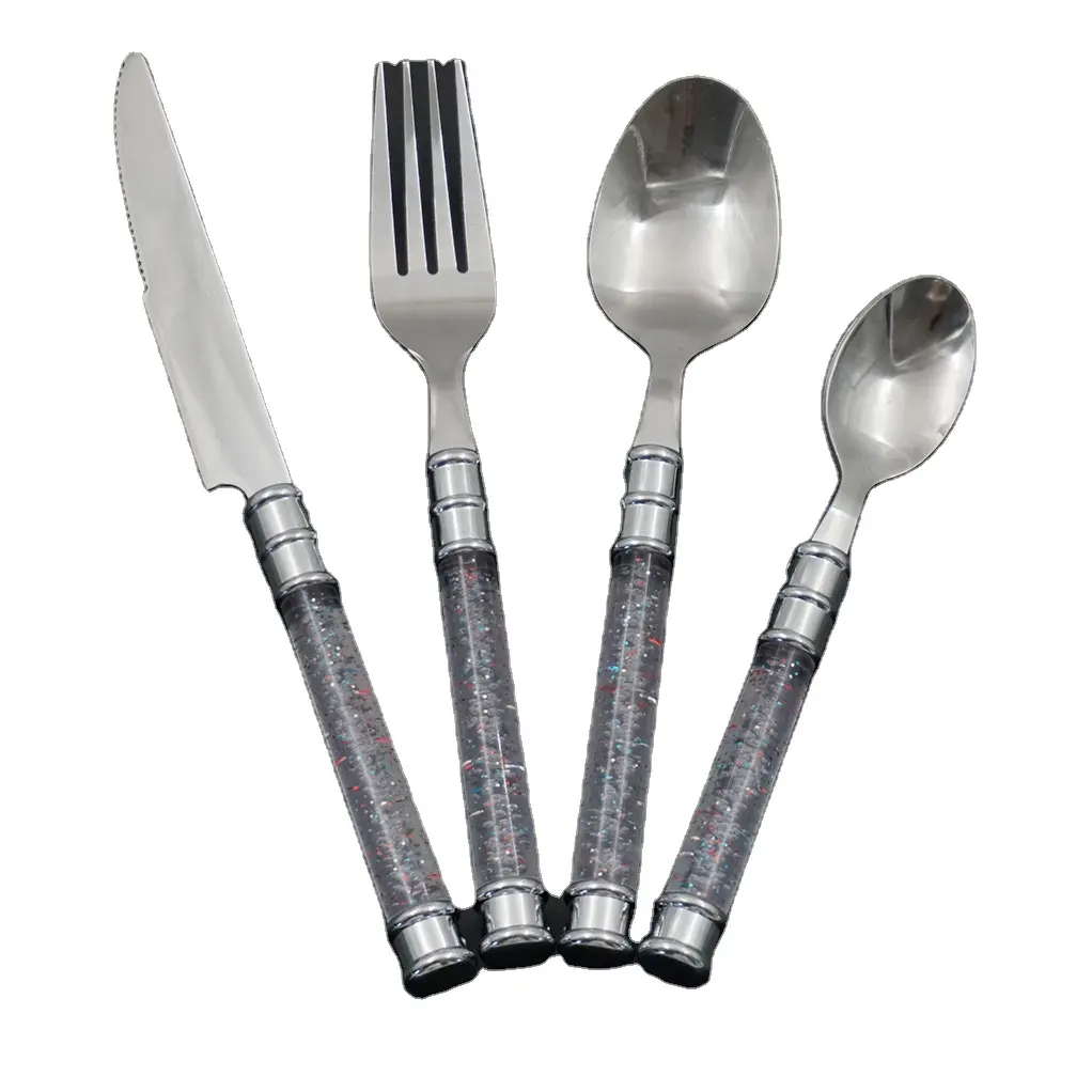 Liquid Plastic Handle Dinner Knife Stainless Steel Cutlery Knife Fork Spoon Western For Hotel