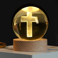 Günstige Großpackung Hochwertige 3D 60MM Kristallkugel Lasergravierte Nachtlichter Religiöse Dekoration Kristallkugel für Heimdekoration