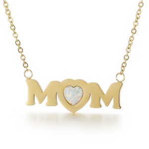 Collar Personalizado de Acero Inoxidable 316L para Mamá, con Piedra Natural en Forma de Corazón, Chapado en Oro, con Letra y Nombre - Product Image 1